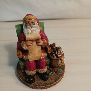 Vintage Santa Resin Figure with List and Toys 3"